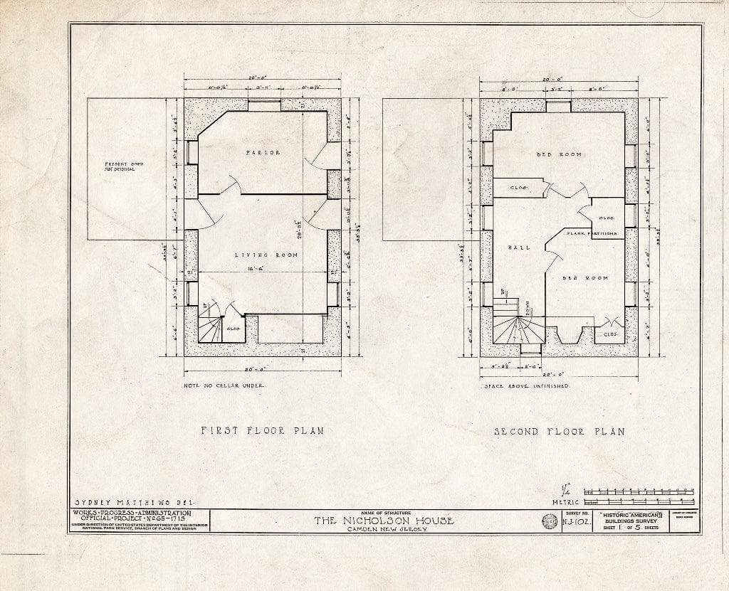 Historic Pictoric : Blueprint HABS NJ,4-CAM,3- (Sheet 1 of 5) - Nicholson House, Admiral Wilson Boulevard, Camden, Camden County, NJ