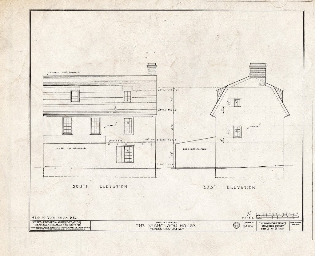 Historic Pictoric : Blueprint HABS NJ,4-CAM,3- (Sheet 3 of 5) - Nicholson House, Admiral Wilson Boulevard, Camden, Camden County, NJ