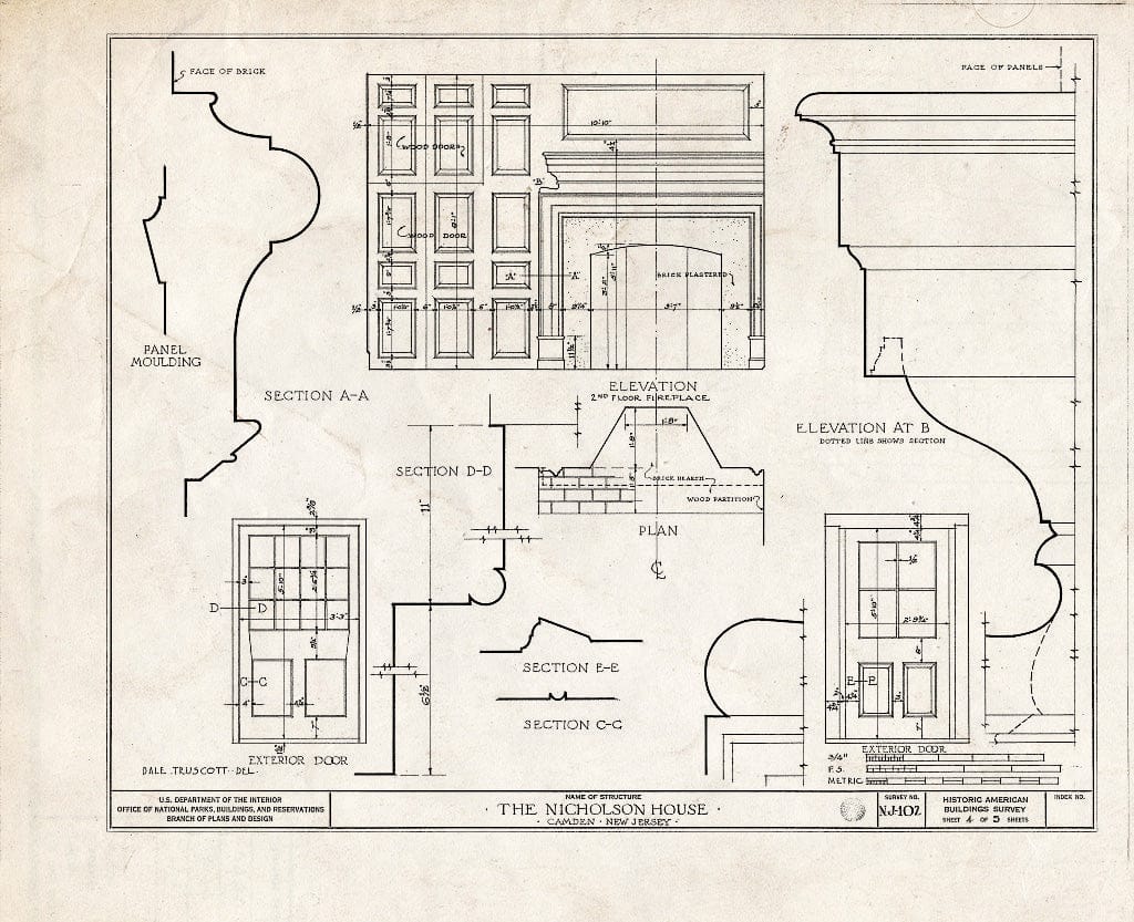 Historic Pictoric : Blueprint HABS NJ,4-CAM,3- (Sheet 4 of 5) - Nicholson House, Admiral Wilson Boulevard, Camden, Camden County, NJ