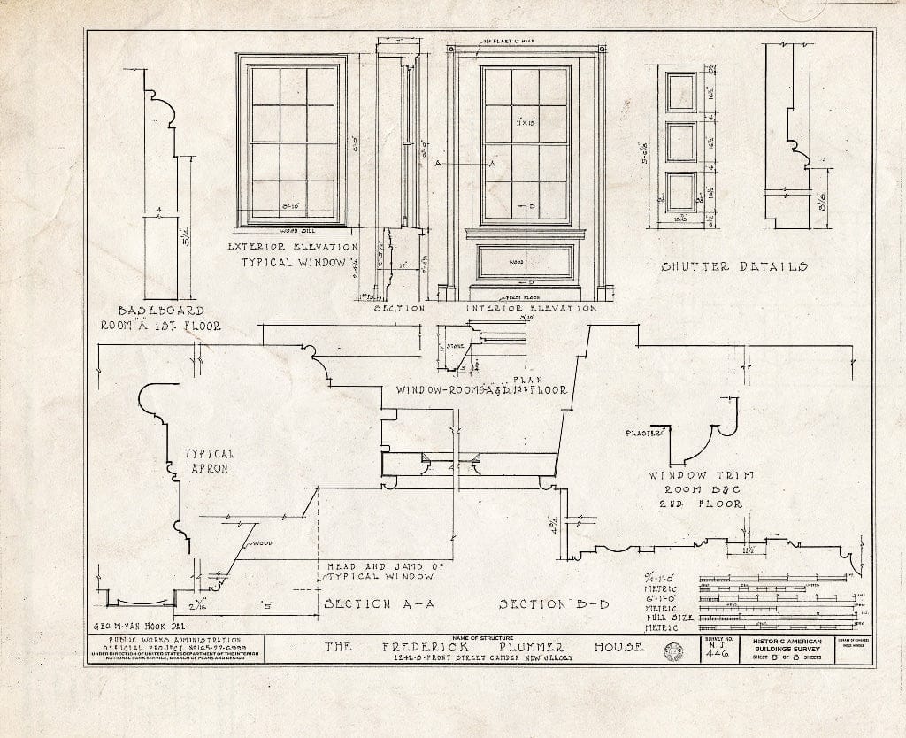 Historic Pictoric : Blueprint HABS NJ,4-CAM,8- (Sheet 8 of 8) - Frederick Plummer House, 1242 South Front Street, Camden, Camden County, NJ