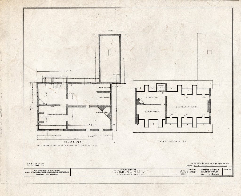 Historic Pictoric : Blueprint HABS NJ,4-CAM,4- (Sheet 1 of 10) - Pomona Hall, Park Boulevard & Euclid Avenue, Camden, Camden County, NJ