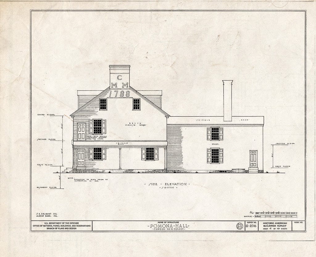 Historic Pictoric : Blueprint HABS NJ,4-CAM,4- (Sheet 4 of 10) - Pomona Hall, Park Boulevard & Euclid Avenue, Camden, Camden County, NJ