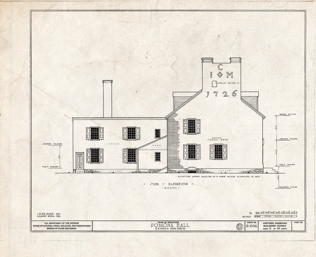 Historic Pictoric : Blueprint HABS NJ,4-CAM,4- (Sheet 5 of 10) - Pomona Hall, Park Boulevard & Euclid Avenue, Camden, Camden County, NJ