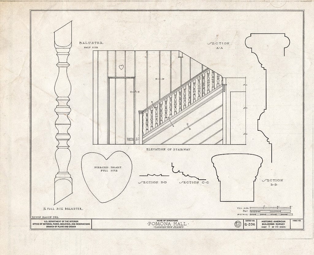 Historic Pictoric : Blueprint HABS NJ,4-CAM,4- (Sheet 7 of 10) - Pomona Hall, Park Boulevard & Euclid Avenue, Camden, Camden County, NJ