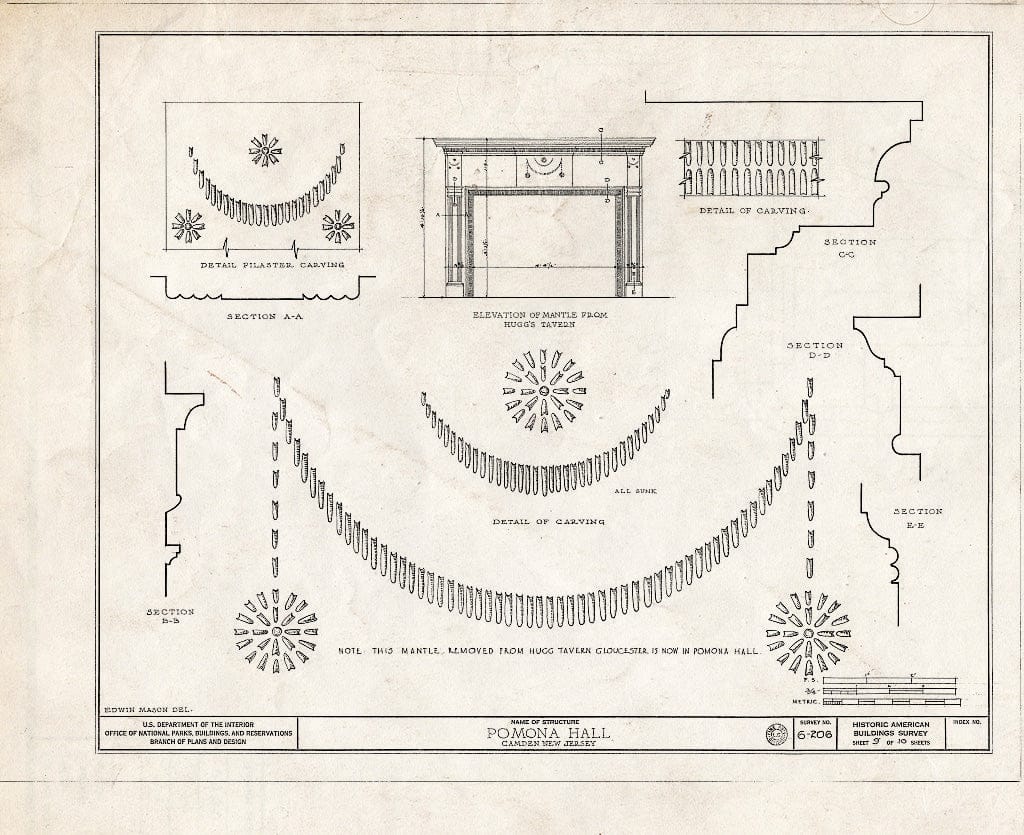 Historic Pictoric : Blueprint HABS NJ,4-CAM,4- (Sheet 9 of 10) - Pomona Hall, Park Boulevard & Euclid Avenue, Camden, Camden County, NJ