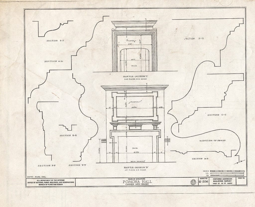 Historic Pictoric : Blueprint HABS NJ,4-CAM,4- (Sheet 10 of 10) - Pomona Hall, Park Boulevard & Euclid Avenue, Camden, Camden County, NJ