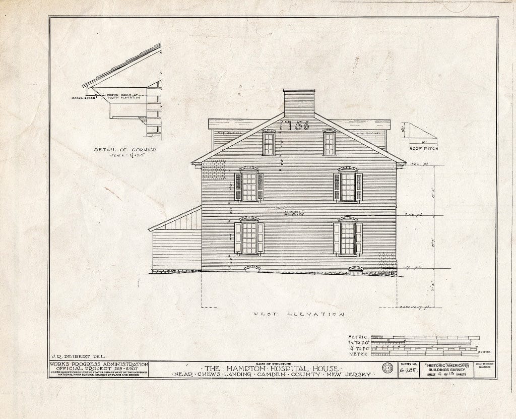 Historic Pictoric : Blueprint HABS NJ,4-CHEWL.V,1- (Sheet 4 of 13) - Hampton Hospital House, Chews, Camden County, NJ