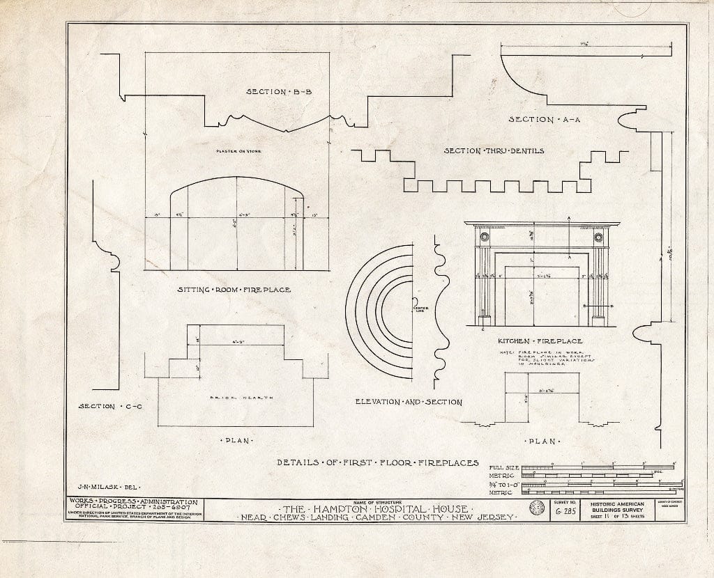 Historic Pictoric : Blueprint HABS NJ,4-CHEWL.V,1- (Sheet 11 of 13) - Hampton Hospital House, Chews, Camden County, NJ