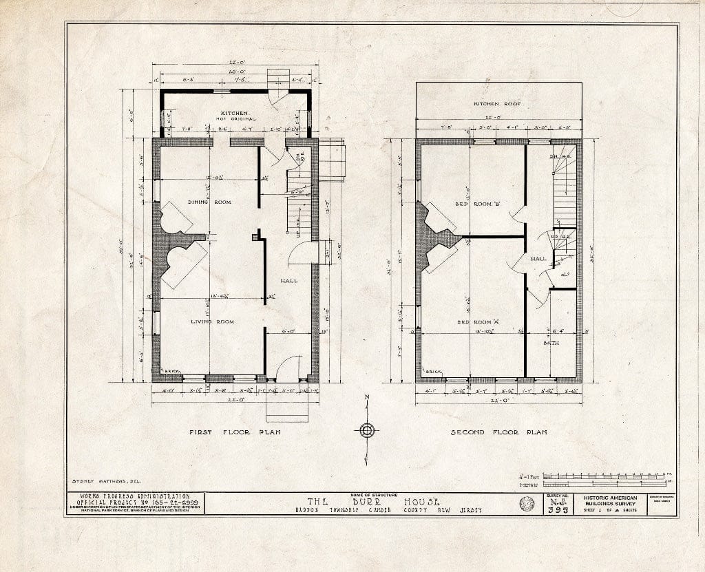 Historic Pictoric : Blueprint HABS NJ,4-COLWO,1- (Sheet 1 of 8) - Hopkins-Burr House, King's Highway, Collingswood, Camden County, NJ