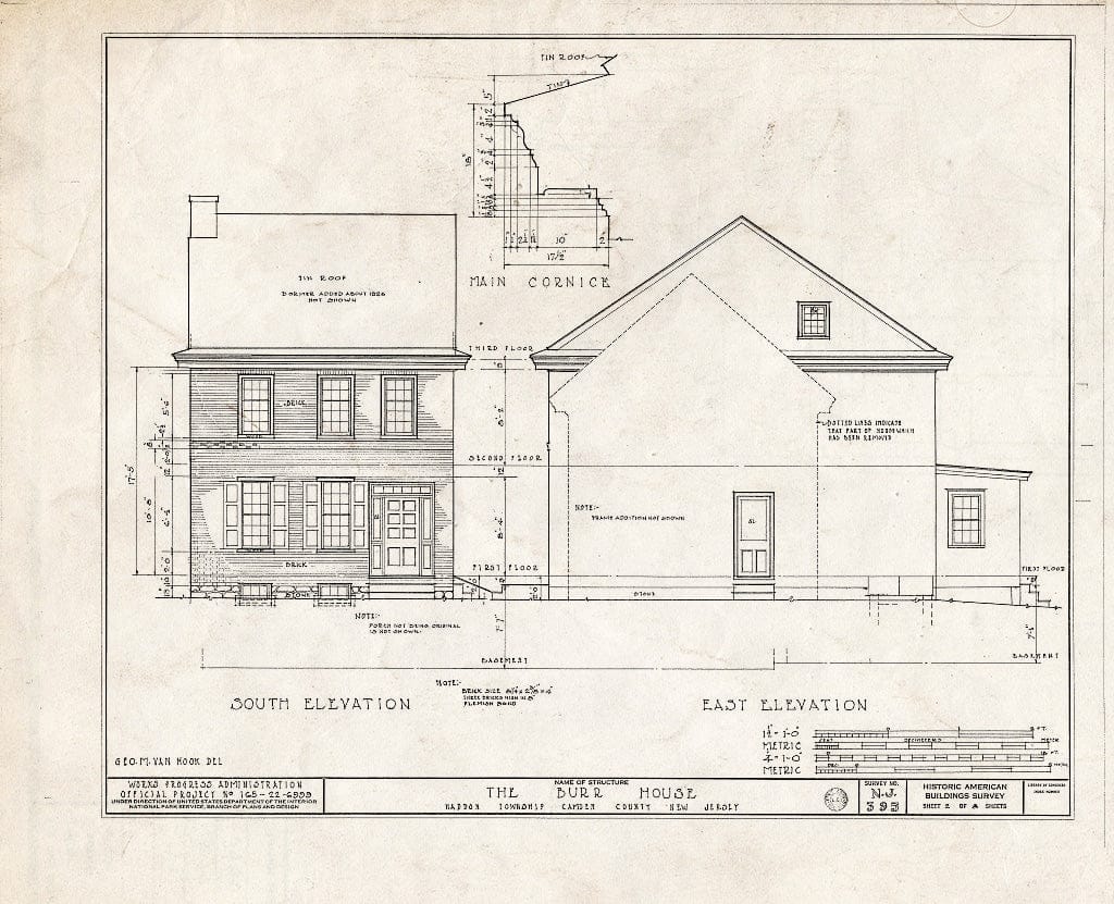 Historic Pictoric : Blueprint HABS NJ,4-COLWO,1- (Sheet 2 of 8) - Hopkins-Burr House, King's Highway, Collingswood, Camden County, NJ