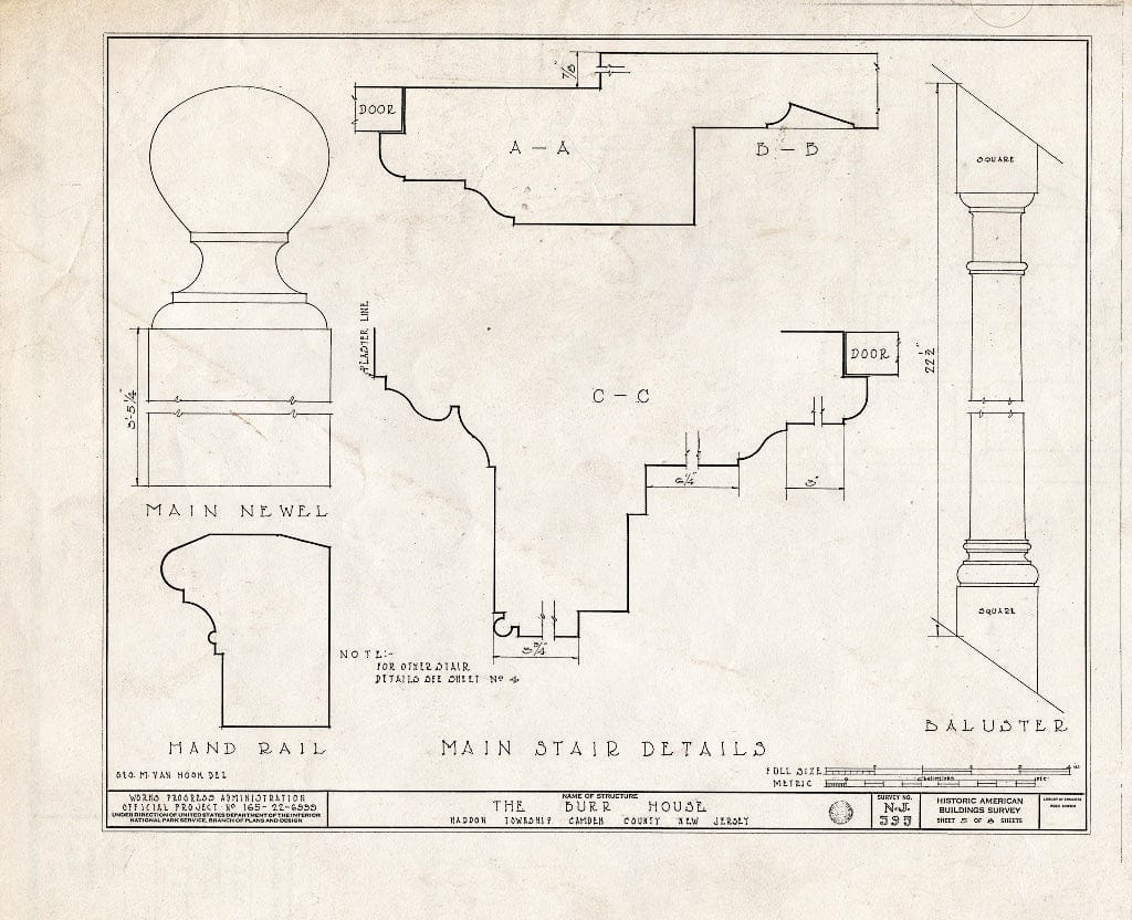 Historic Pictoric : Blueprint HABS NJ,4-COLWO,1- (Sheet 5 of 8) - Hopkins-Burr House, King's Highway, Collingswood, Camden County, NJ