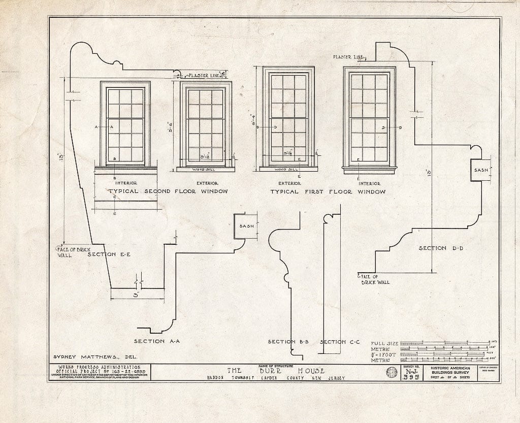 Historic Pictoric : Blueprint HABS NJ,4-COLWO,1- (Sheet 8 of 8) - Hopkins-Burr House, King's Highway, Collingswood, Camden County, NJ