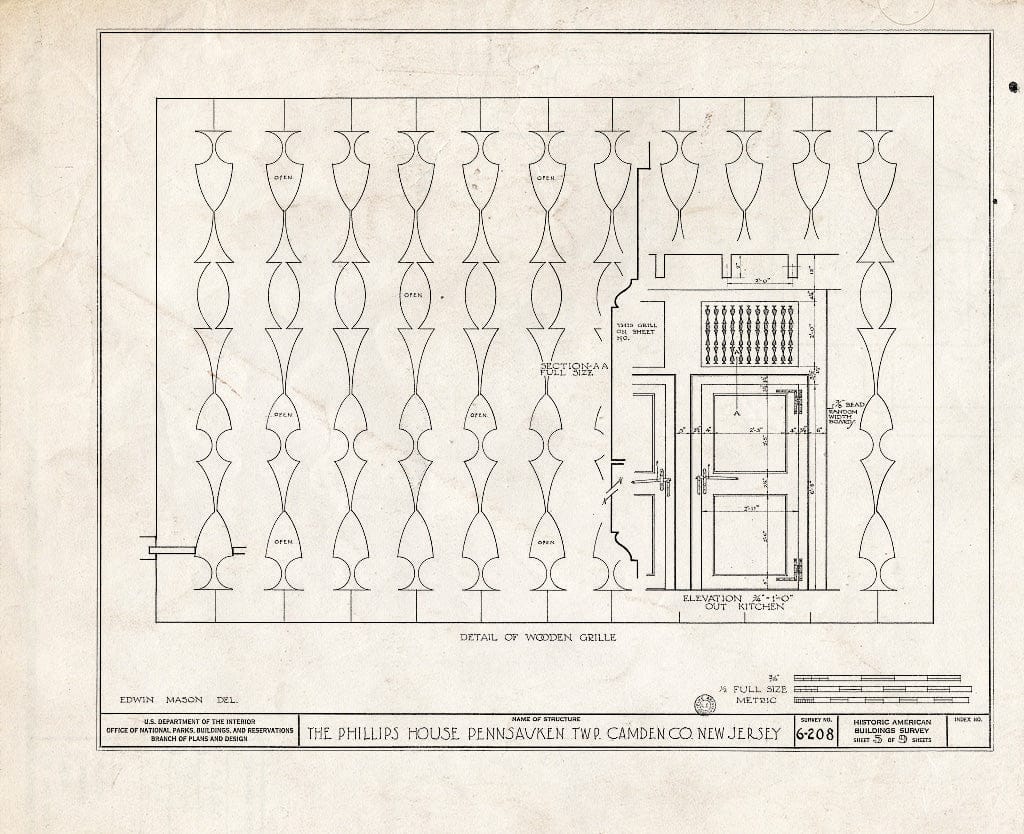 Historic Pictoric : Blueprint HABS NJ,4-DELA.V,1- (Sheet 5 of 9) - Wood-Phillips House, Pennsauken, Camden County, NJ