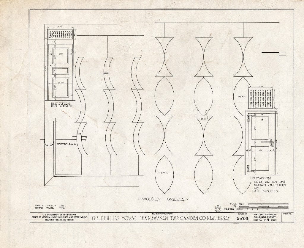 Historic Pictoric : Blueprint HABS NJ,4-DELA.V,1- (Sheet 6 of 9) - Wood-Phillips House, Pennsauken, Camden County, NJ