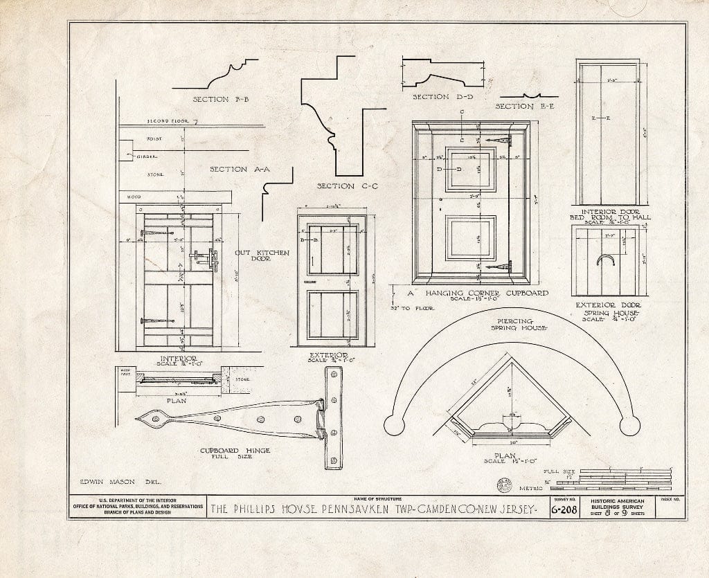 Historic Pictoric : Blueprint HABS NJ,4-DELA.V,1- (Sheet 8 of 9) - Wood-Phillips House, Pennsauken, Camden County, NJ