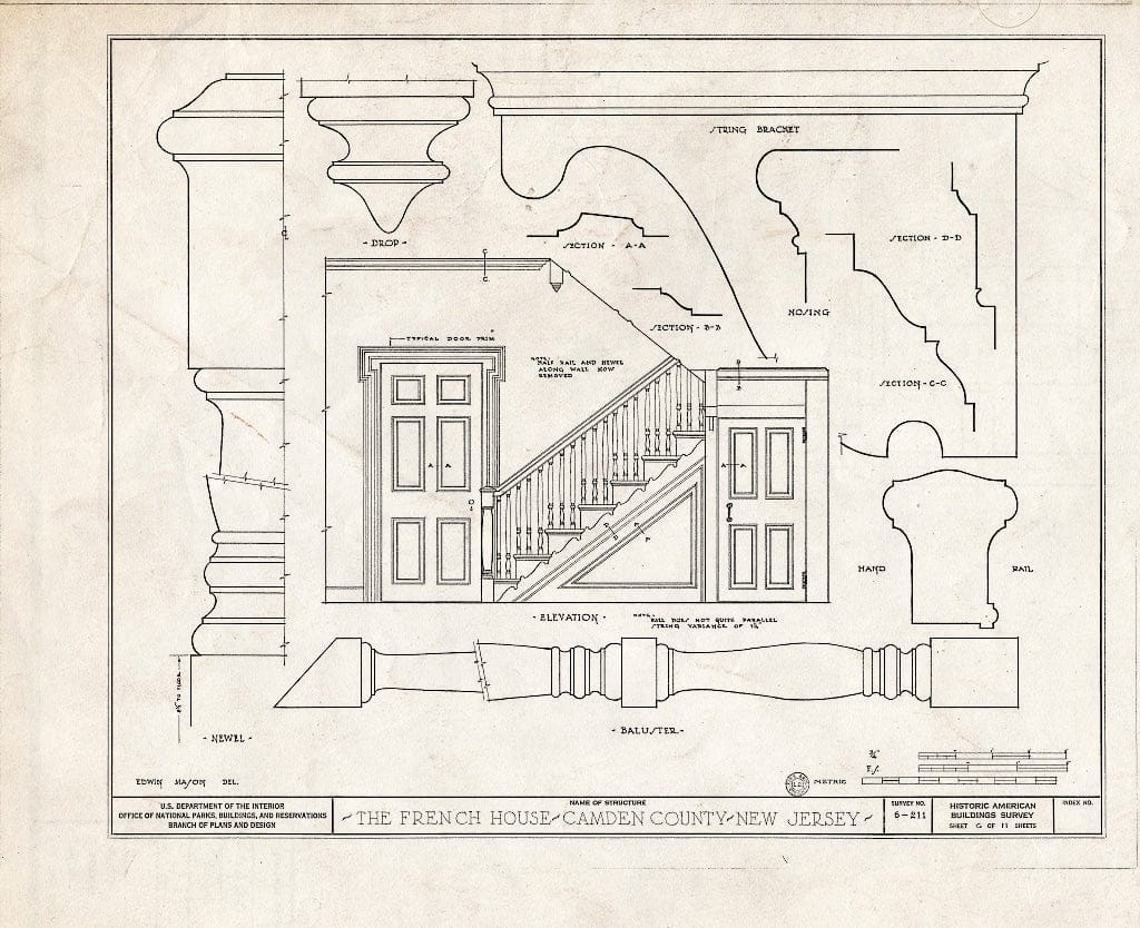 Historic Pictoric : Blueprint HABS NJ,4-,1- (Sheet 6 of 11) - Childs-French Farm, Springdale Road, Fellowship, Burlington County, NJ
