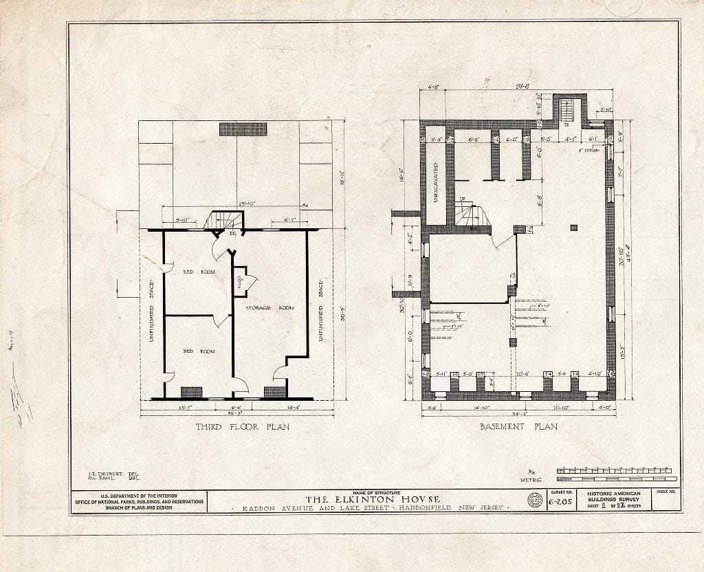 Historic Pictoric : Blueprint HABS NJ,4-HADFI,6- (Sheet 1 of 12) - Hopkins-Elkinton House, Haddon Avenue & Lake Street, Haddonfield, Camden County, NJ