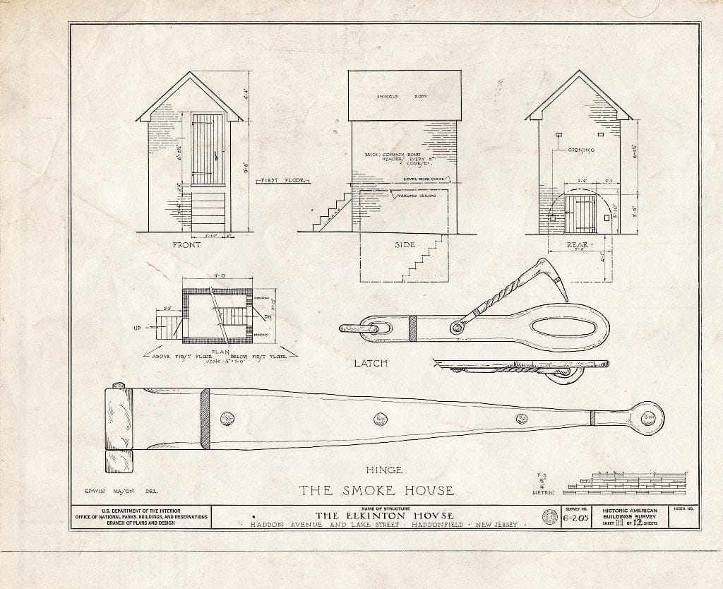 Historic Pictoric : Blueprint HABS NJ,4-HADFI,6- (Sheet 11 of 12) - Hopkins-Elkinton House, Haddon Avenue & Lake Street, Haddonfield, Camden County, NJ
