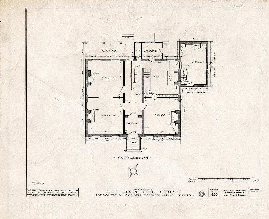 Historic Pictoric : Blueprint HABS NJ,4-HADFI,9- (Sheet 2 of 23) - John Gill House, 343 Kings Highway East, Haddonfield, Camden County, NJ