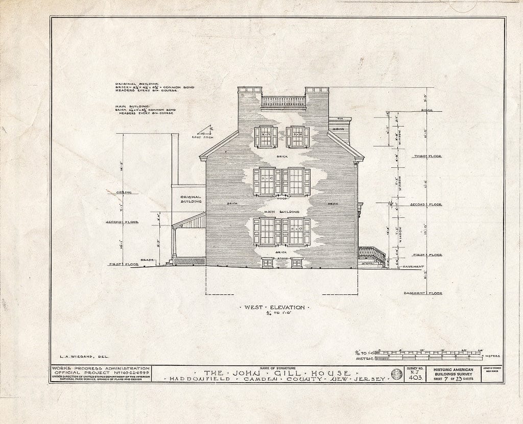 Historic Pictoric : Blueprint HABS NJ,4-HADFI,9- (Sheet 7 of 23) - John Gill House, 343 Kings Highway East, Haddonfield, Camden County, NJ