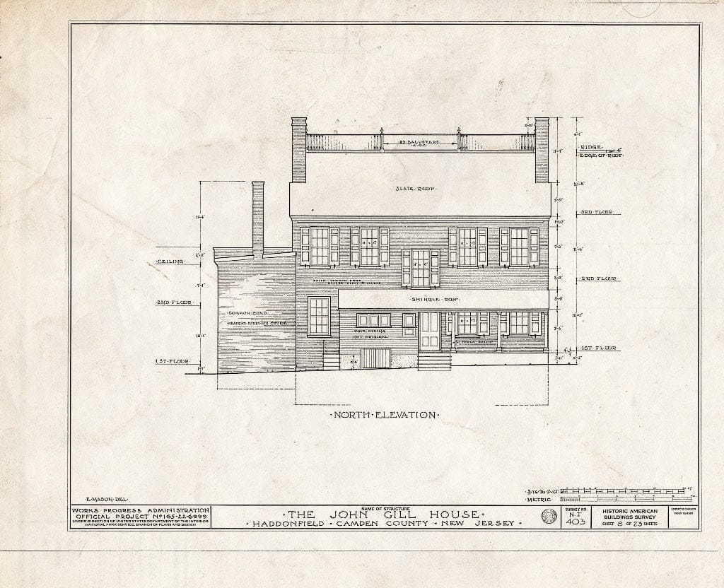 Historic Pictoric : Blueprint HABS NJ,4-HADFI,9- (Sheet 8 of 23) - John Gill House, 343 Kings Highway East, Haddonfield, Camden County, NJ