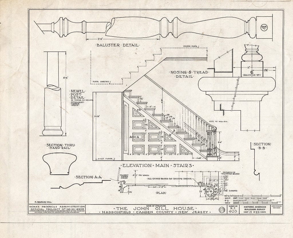 Historic Pictoric : Blueprint HABS NJ,4-HADFI,9- (Sheet 11 of 23) - John Gill House, 343 Kings Highway East, Haddonfield, Camden County, NJ