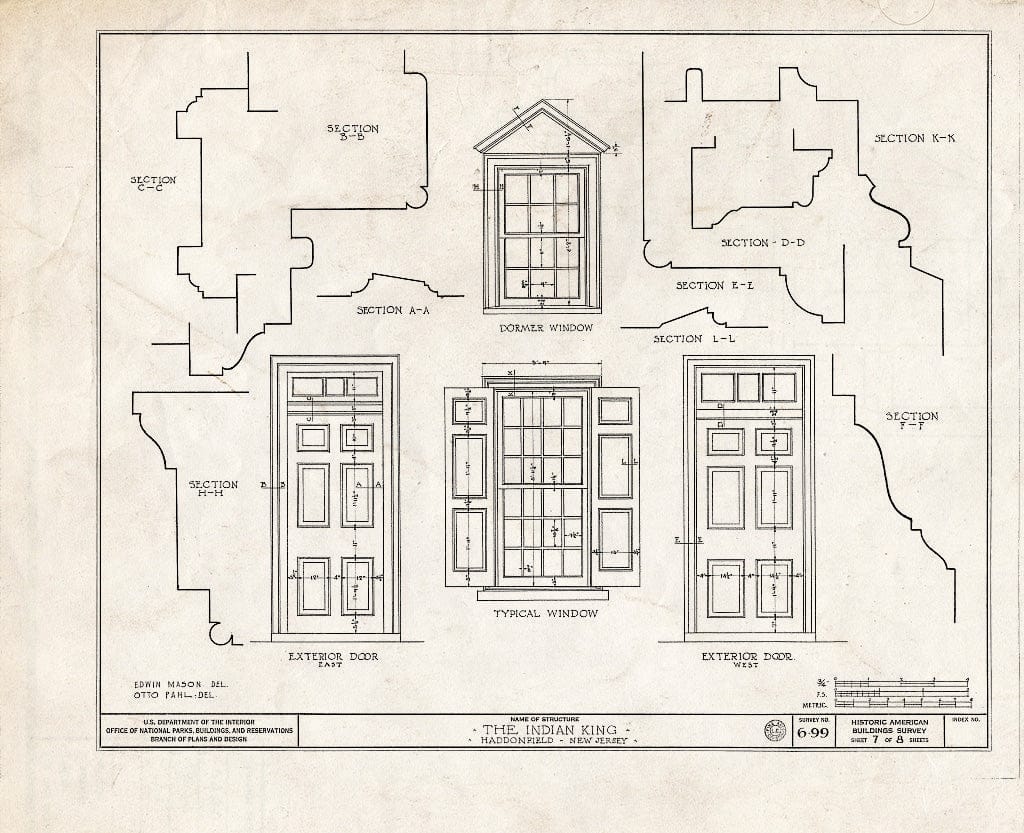 Historic Pictoric : Blueprint HABS NJ,4-HADFI,2- (Sheet 7 of 8) - Indian King Tavern, 233 King Highway East, Haddonfield, Camden County, NJ