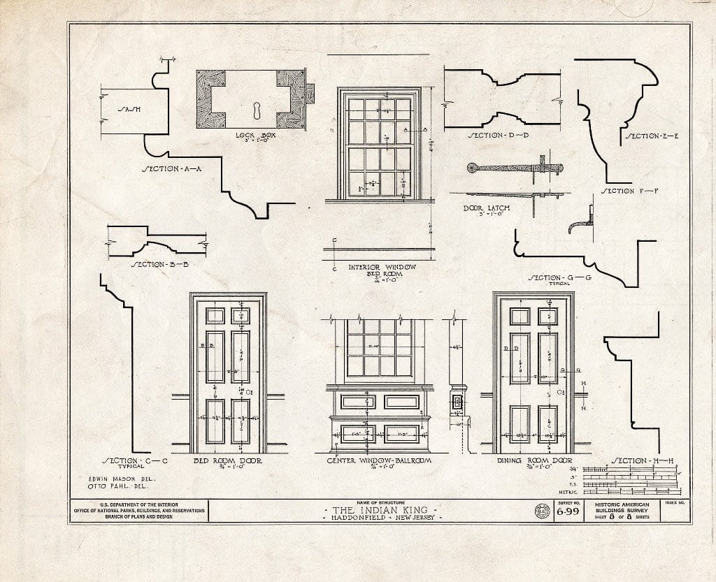 Historic Pictoric : Blueprint HABS NJ,4-HADFI,2- (Sheet 8 of 8) - Indian King Tavern, 233 King Highway East, Haddonfield, Camden County, NJ
