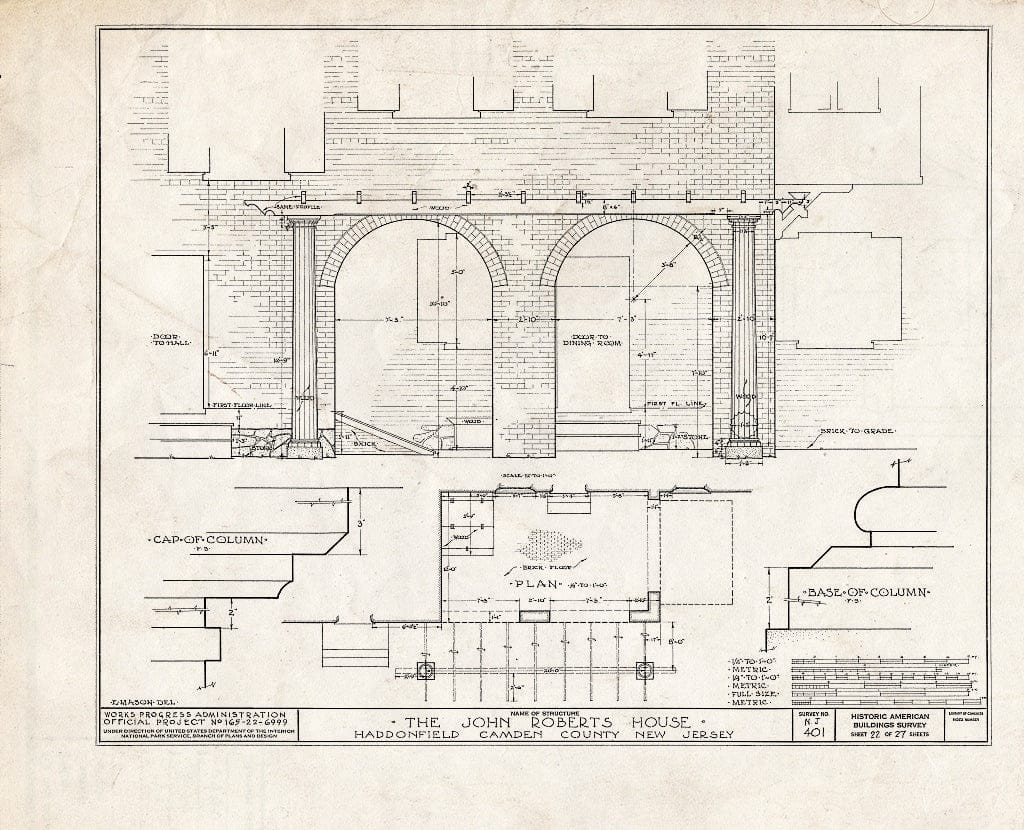 Historic Pictoric : Blueprint HABS NJ,4-HADFI,7- (Sheet 22 of 27) - John Roberts House, 344 East Kings Highway, Haddonfield, Camden County, NJ