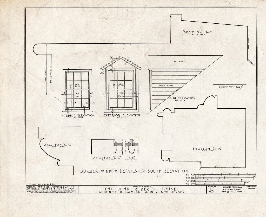 Historic Pictoric : Blueprint HABS NJ,4-HADFI,7- (Sheet 25 of 27) - John Roberts House, 344 East Kings Highway, Haddonfield, Camden County, NJ