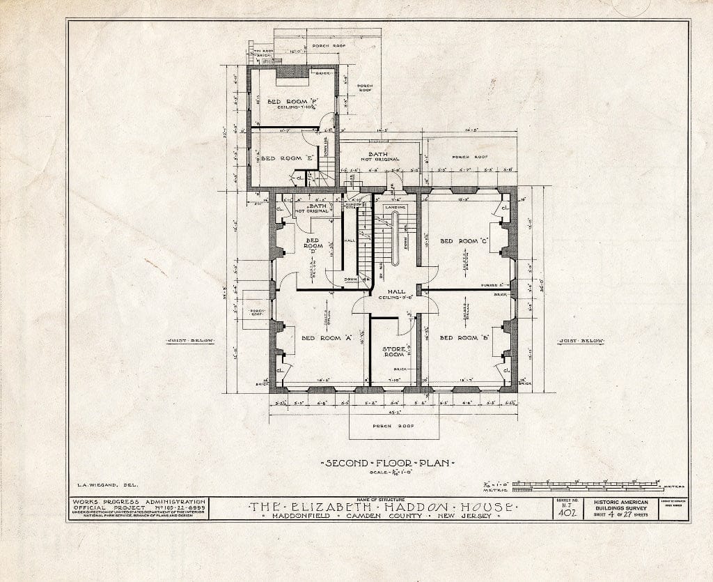 Historic Pictoric : Blueprint HABS NJ,4-HADFI,8- (Sheet 4 of 27) - Wood-Haddon House, 201 Wood Lane & Hawthorne Avenue, Haddonfield, Camden County, NJ