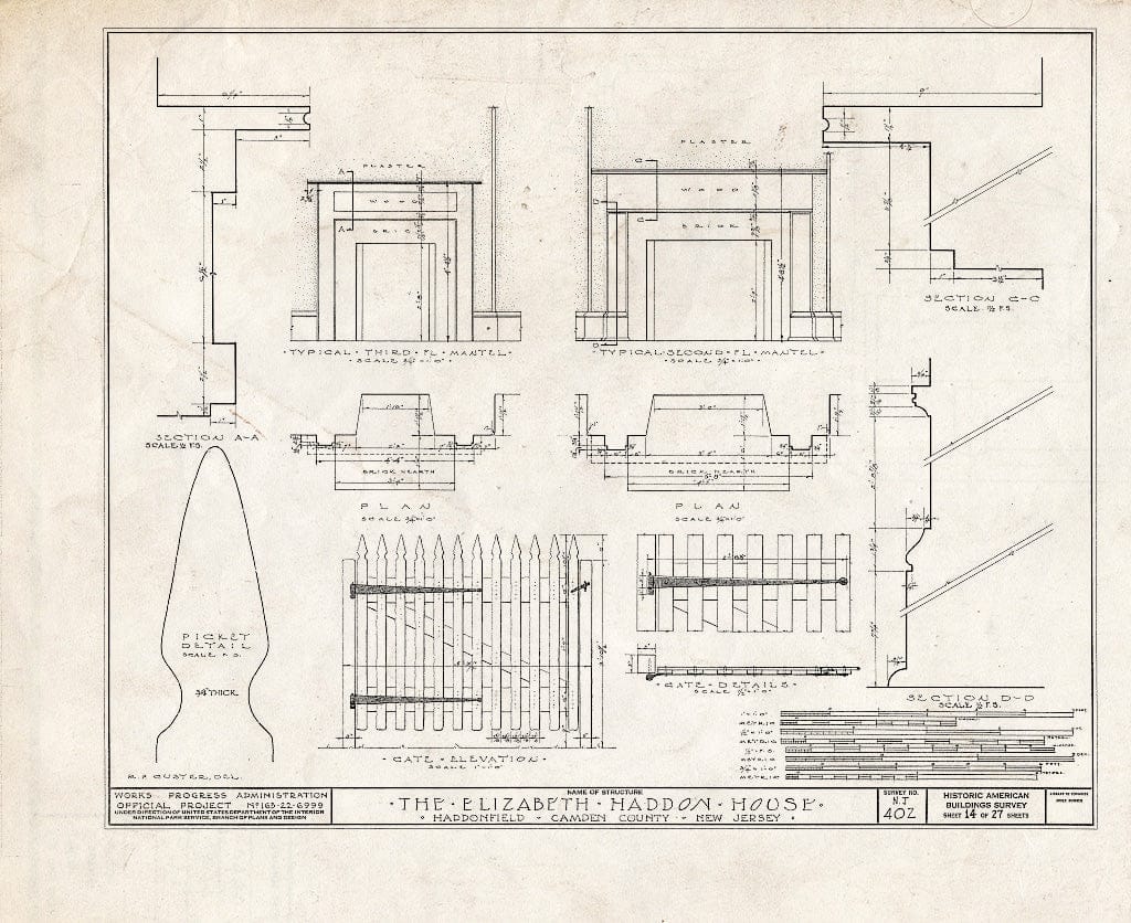 Historic Pictoric : Blueprint HABS NJ,4-HADFI,8- (Sheet 14 of 27) - Wood-Haddon House, 201 Wood Lane & Hawthorne Avenue, Haddonfield, Camden County, NJ