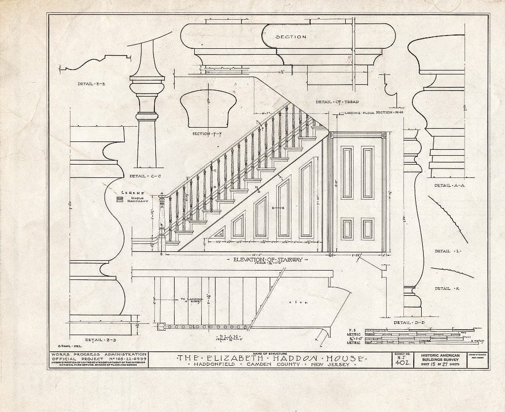 Historic Pictoric : Blueprint HABS NJ,4-HADFI,8- (Sheet 15 of 27) - Wood-Haddon House, 201 Wood Lane & Hawthorne Avenue, Haddonfield, Camden County, NJ