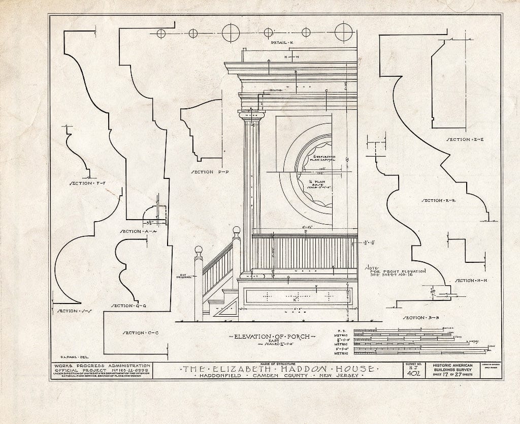Historic Pictoric : Blueprint HABS NJ,4-HADFI,8- (Sheet 17 of 27) - Wood-Haddon House, 201 Wood Lane & Hawthorne Avenue, Haddonfield, Camden County, NJ