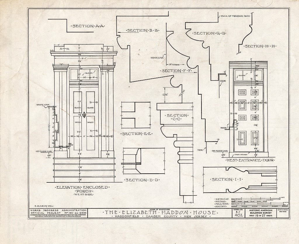 Historic Pictoric : Blueprint HABS NJ,4-HADFI,8- (Sheet 19 of 27) - Wood-Haddon House, 201 Wood Lane & Hawthorne Avenue, Haddonfield, Camden County, NJ