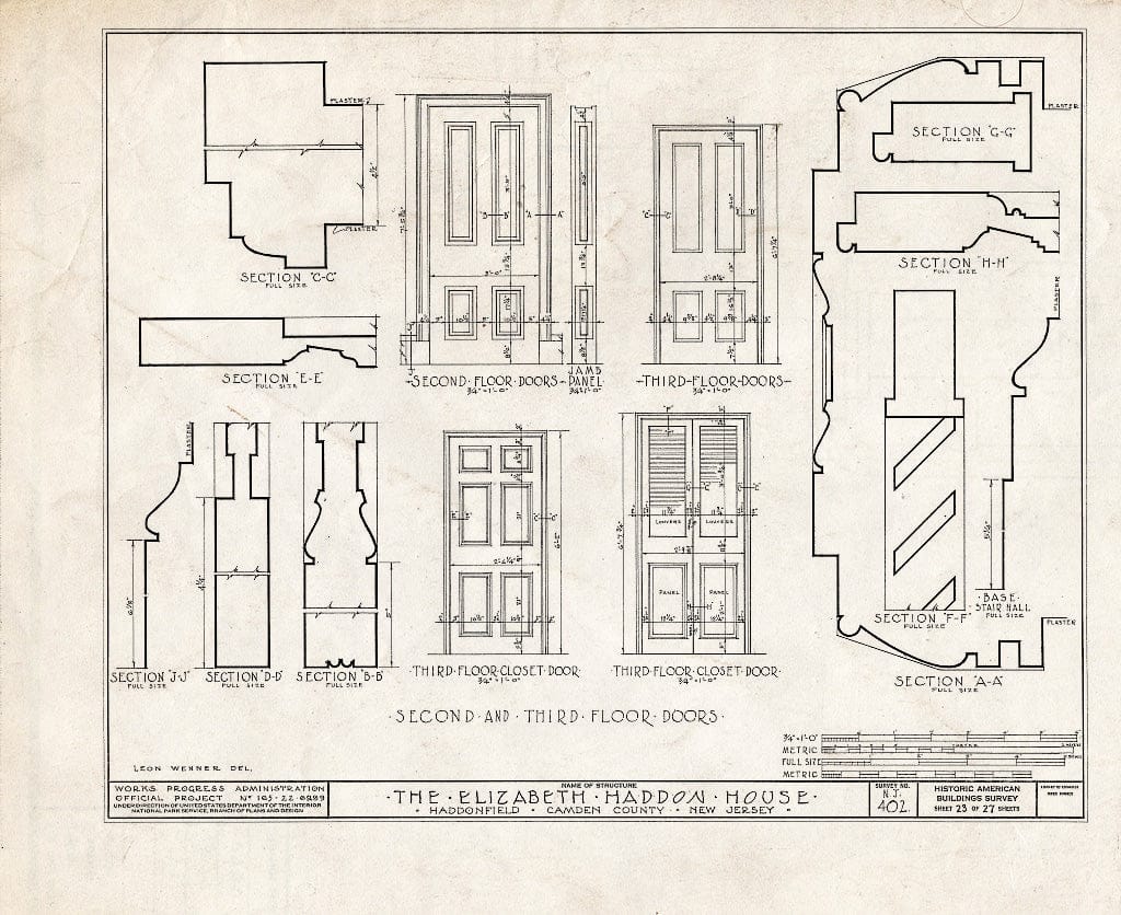 Historic Pictoric : Blueprint HABS NJ,4-HADFI,8- (Sheet 23 of 27) - Wood-Haddon House, 201 Wood Lane & Hawthorne Avenue, Haddonfield, Camden County, NJ