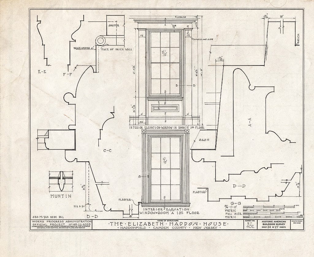 Historic Pictoric : Blueprint HABS NJ,4-HADFI,8- (Sheet 24 of 27) - Wood-Haddon House, 201 Wood Lane & Hawthorne Avenue, Haddonfield, Camden County, NJ