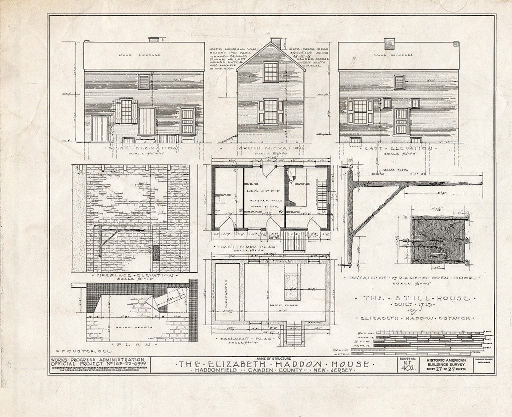 Historic Pictoric : Blueprint HABS NJ,4-HADFI,8- (Sheet 27 of 27) - Wood-Haddon House, 201 Wood Lane & Hawthorne Avenue, Haddonfield, Camden County, NJ