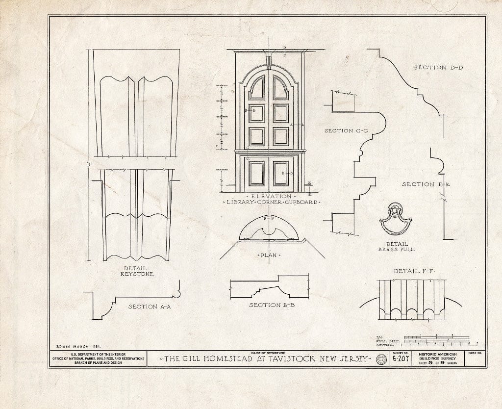Historic Pictoric : Blueprint HABS NJ,4-TAV,1- (Sheet 9 of 9) - Gill Homestead at Tavistock, Tavistock, Camden County, NJ