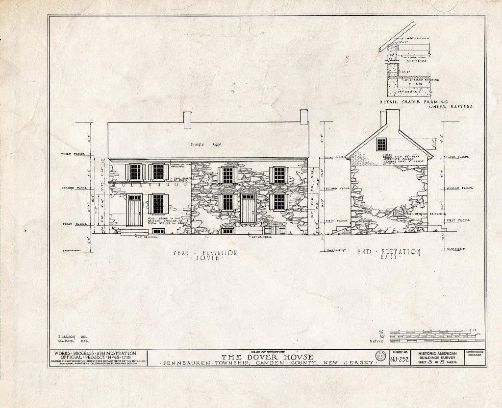 Historic Pictoric : Blueprint HABS NJ,4-Merch.V,2- (Sheet 3 of 5) - Burrough-Dover Farmhouse, Pennsauken, Camden County, NJ