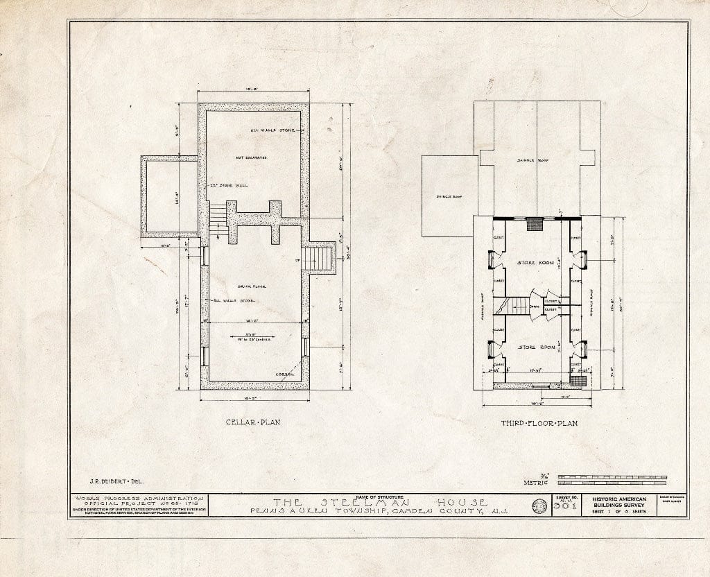 Historic Pictoric : Blueprint HABS NJ,4-Pensa.V,1- (Sheet 1 of 8) - Burrough-Steelman House, Irving & Colonial Avenues, Pennsauken, Camden County, NJ