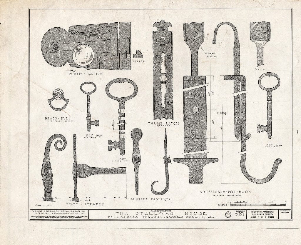 Historic Pictoric : Blueprint HABS NJ,4-Pensa.V,1- (Sheet 7 of 8) - Burrough-Steelman House, Irving & Colonial Avenues, Pennsauken, Camden County, NJ