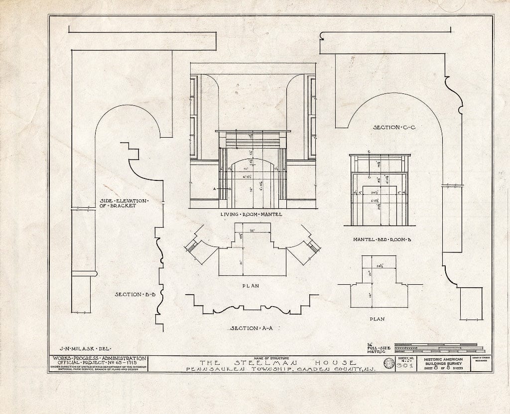 Historic Pictoric : Blueprint HABS NJ,4-Pensa.V,1- (Sheet 8 of 8) - Burrough-Steelman House, Irving & Colonial Avenues, Pennsauken, Camden County, NJ