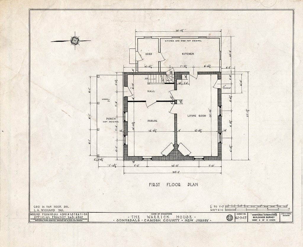 Historic Pictoric : Blueprint HABS NJ,4-SOM.V,1- (Sheet 2 of 10) - Warrick House, Warrick Road, Somerdale, Camden County, NJ