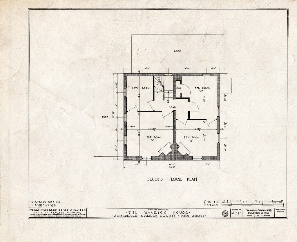 Historic Pictoric : Blueprint HABS NJ,4-SOM.V,1- (Sheet 3 of 10) - Warrick House, Warrick Road, Somerdale, Camden County, NJ