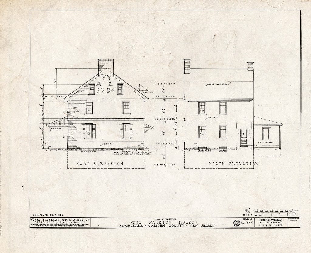 Historic Pictoric : Blueprint HABS NJ,4-SOM.V,1- (Sheet 4 of 10) - Warrick House, Warrick Road, Somerdale, Camden County, NJ