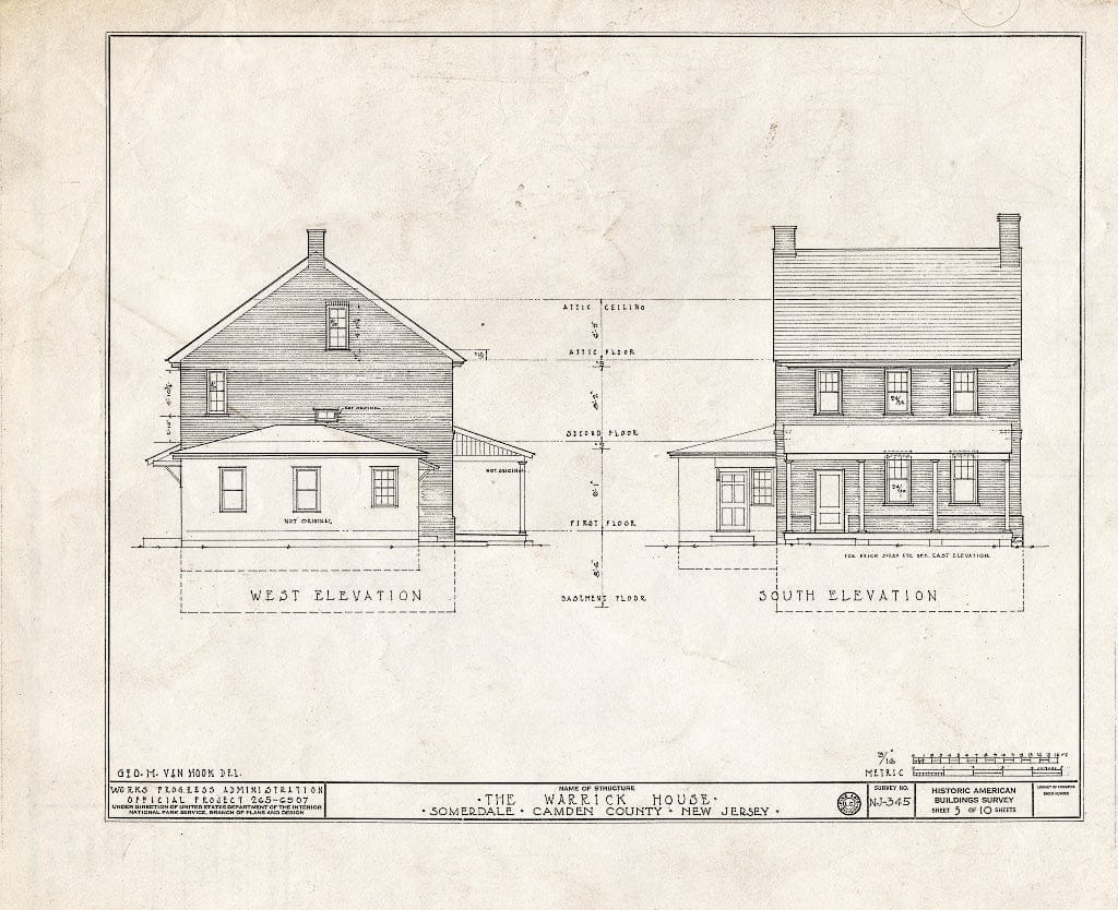 Historic Pictoric : Blueprint HABS NJ,4-SOM.V,1- (Sheet 5 of 10) - Warrick House, Warrick Road, Somerdale, Camden County, NJ