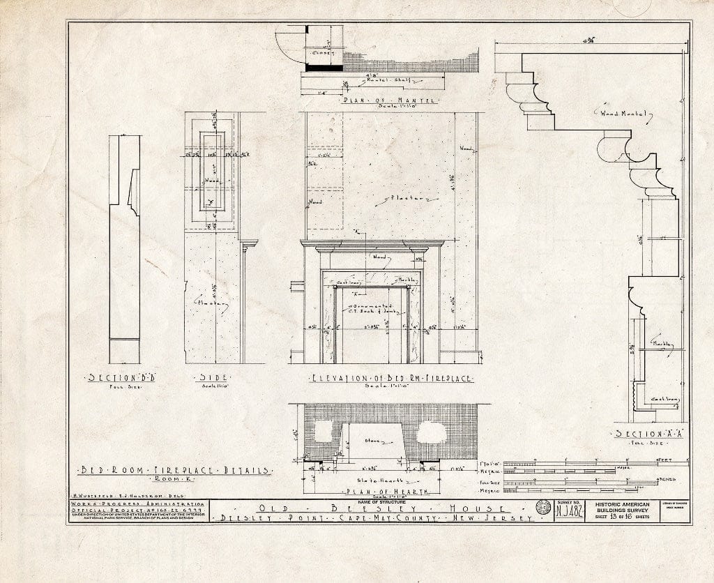 Historic Pictoric : Blueprint HABS NJ,5-BEEPO,1- (Sheet 13 of 16) - Old Beesley House, U.S. Highway 9, Beesleys Point, Cape May County, NJ
