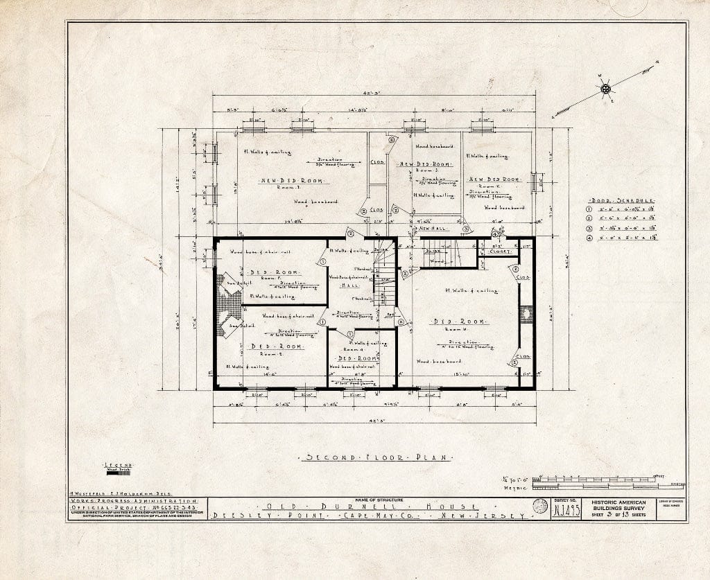 Historic Pictoric : Blueprint HABS NJ,5-BEEPO,2- (Sheet 3 of 13) - Old Burnell House, Beesleys Point, Cape May County, NJ