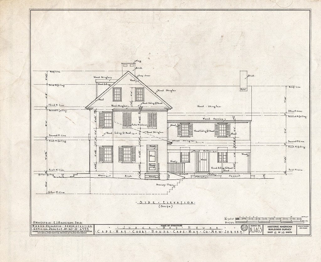 Historic Pictoric : Blueprint HABS NJ,5-CAPMA.V,15- (Sheet 6 of 16) - Judge Way House, U.S. Highway 9, Cape May, Cape May County, NJ